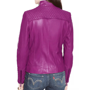 Chaqueta de Motociclista de Cuero para Mujer, Estilo Moderno, con Cuello Alto, Transpirable, de Piel de Cordero Genuina - Product Image 2