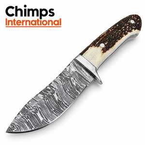 Cuchillo de caza hecho a mano de acero de Damasco, hoja fija con punta de clip y mango de cuerno de ciervo |   Cuchillo Táctico de Supervivencia para Camping OEM OBM EDC - Product Image 1