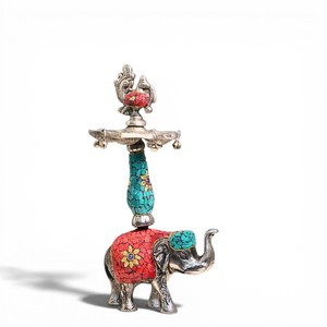 Handcrafted Metal Stone Elephant Samai Oil <b>Lamp</b> Decorative Traditional Diya Stand for Home Decor - Product Image 4