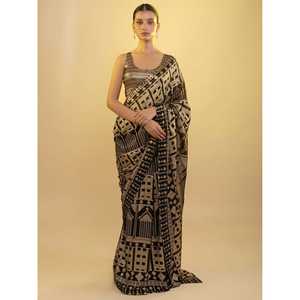 Impresionantes lentejuelas negras Georgette Festival Wear Saree con blusa - Product Image 1