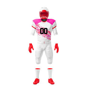 Custom Sublimated American Football Uniform Jersey Set Men's V-Neck Short Sleeve White <b>Pink</b> Red Moisture Wicking Athletic Fit - Product Image 1