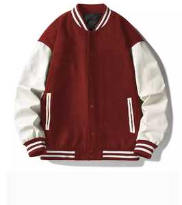 Red <b>Black</b> Varsity <b>Jacket</b> Unisex Casual <b>Fleece</b> Baseball Coat Turn-down Collar Regular Fit Autumn Wear - Product Image 3