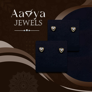 Boucles d'oreilles clous en or massif 9K certifiées HRD, clarté VVS-VS, diamants de laboratoire, 6 pierres, taille brillant, finition moderne, diamants remplis - Product Image 3