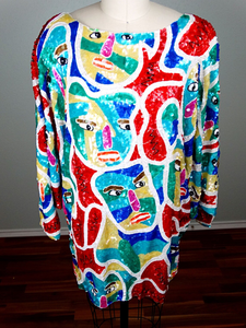 Blusa con cuello redondo y lentejuelas, diseño liso, manga larga, extravagante, estilo túnica hasta la rodilla, color caramelo, cintura natural, con perlas. - Product Image 2