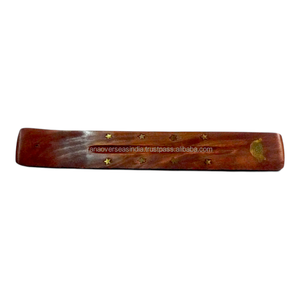Plateau en bois naturel fait main avec motif tortue et incrustation étoile, attrape-cendres pour bâtonnets d'encens, méditation, relaxation, décoration - Product Image 1