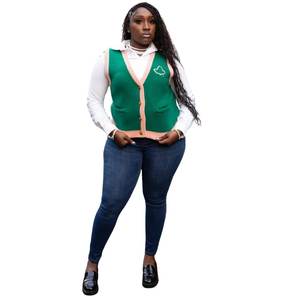 Chaleco de punto verde AKA para mujer, con botones frontales, cuello en V, estilo preppy, informal, para usar en capas, suave y cómodo. - Product Image 6