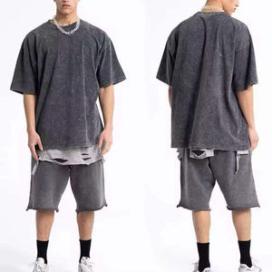 Nouveaux ensembles courts pour hommes, coupe ample, épaules tombantes, effet délavé, personnalisables, 100% coton French Terry, tenue décontractée, coupe boxy. - Product Image 5