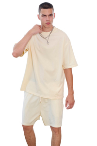 Wholesale Bulk Men's Oversized T-Shirt Shorts <b>Sets</b> 100% Cotton <b>Knitted</b> Fabric Digital Printed Letter Pattern Summer Casual Wear - Product Image 2