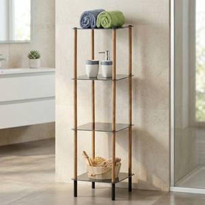 Black friday Deal Étagère de rangement moderne en grain de bois à 4 niveaux pour bricolage Étagère de salle de bain montée en coin en métal Fabricant OEM de Taïwan - Product Image 1