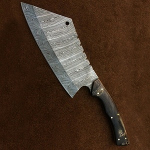 Couteau à viande artisanal en acier Damas, lame pleine longueur, hachoir de boucher avec manche en bois et étui en cuir OEM ODM - Product Image 6