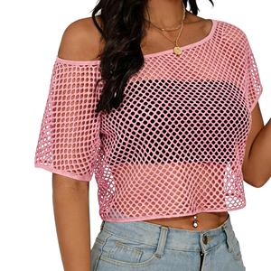 Camiseta Corta de Malla Sólida Ecológica Casual para Mujer, Cuello Redondo, Manga Corta, Transpirable, Anti-UV, Anti-Pilling, Secado Rápido, Teñido Liso - Product Image 5