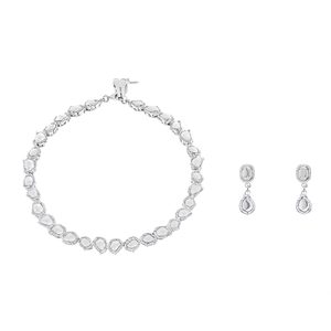 Platinum Plated Cubic Zirconia American Diamond <b>Bridal</b> <b>Jewelry</b> <b>Set</b> for Women-Necklace & Earrings - Product Image 2