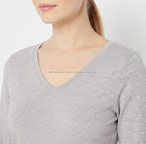 Camiseta de verano de manga larga para mujer, corte clásico, anti-pilling, holgada, de punto liso, talla grande, cuello en V, informal - Product Image 5