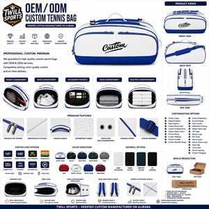 Bolsa de Tenis Personalizada Blanca y Azul con Cierre de Cremallera, Lona Resistente, Impermeable, Multifuncional, con Compartimento para Zapatos - Product Image 4
