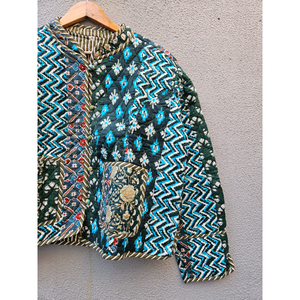 Handmade Reversible Quilted Cotton <b>Jacket</b> <b>Patchwork</b> Kantha Printed Women Short Autumn Winter Outerwear gift for her - Product Image 3