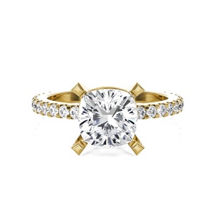 4CT <b>Cushion</b> Cut Lab Grown Diamond Ring Yellow Gold Hidden Halo Engagement Ring - Product Image 1