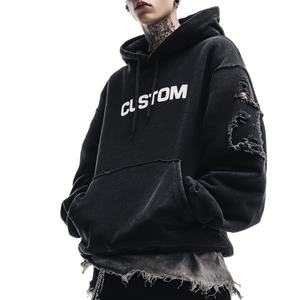 Sweat à capuche surdimensionné en coton 100% avec logo brodé personnalisé, streetwear, coupe courte, grandes tailles, pour hommes - Product Image 2