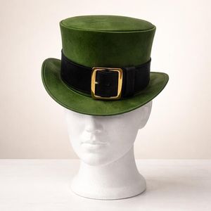 Premium Quality Custom Handmade Unisex Green Leather <b>Top</b> Hat With Buckle Band St Patrick Costume Gift - Product Image 5