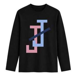 <b>Black</b> JJ Logo Embroidered <b>Long</b> Sleeve Shirt Crew Neck Casual <b>Top</b> with Ribbed Cuffs and Hem for Custom Club Apparel and Everyday - Product Image 1