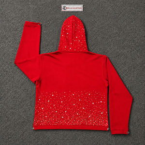 Sudadera con capucha roja con cremallera y pedrería, estilo oversize, streetwear, con brillo personalizado, cremallera completa, moda casual, unisex, en oferta. - Product Image 6