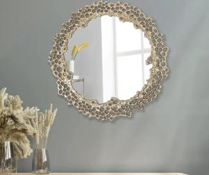 Round Bohemian Metal Wall <b>Mirror</b> with Textured Framed Edge Decorative for Living Room Bedroom - Product Image 3