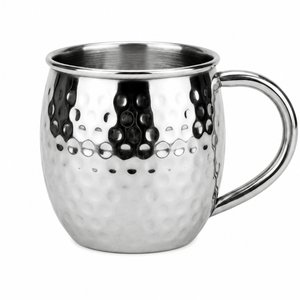 Taza Moscow Mule de acero inoxidable, jarra de cerveza de metal martillado, vaso de café de doble pared de grado alimenticio con asa para cócteles de bar - Product Image 1