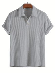 Polo texturé pour homme, manches courtes, col rabattu, tricoté, coupe classique, vêtement décontracté - Product Image 2