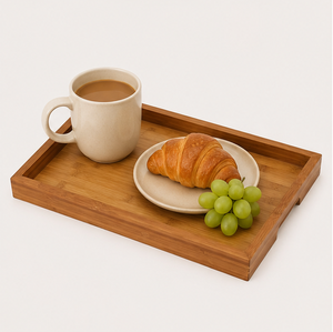 Bandeja de servir rectangular de bambú natural ecológica personalizada al por mayor, bandeja de madera minimalista para té, café y desayuno en la cama - Product Image 2