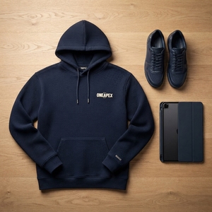 Sweat-shirt à capuche personnalisé bleu marine avec logo brodé, sweat-shirt à capuche pour homme, streetwear décontracté - Product Image 5