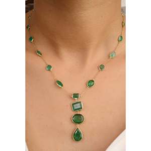 สร้อยคอประดับลูกปัดรูปตัว Y ประดับพลอยมรกตทองคำแท้ 18K - Product Image 6