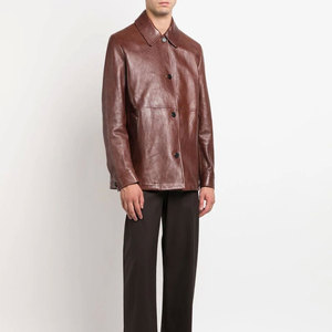 Chemise en cuir décontractée pour homme fabriquée en usine, col rabattu, manches longues, fermeture à bouton unique, coupe décontractée, respirante, écologique - Product Image 4