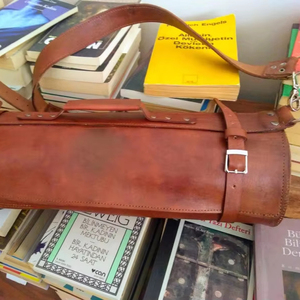 Nouvel Arrivage – Ensemble de Couteaux de Cuisine en Cuir Véritable Marron Foncé, Organisateur de Couverts Enroulable, Outil de Chef, Logo Personnalisé LKR-0364 - Product Image 1