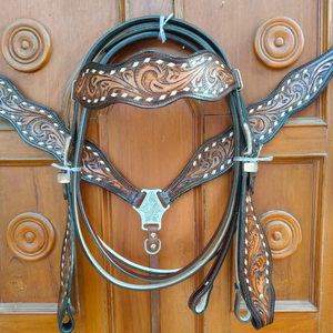 Handcrafted <b>Leather</b> Headstall Breastplate Buck Stitch | Western Horse Bridle Set | <b>Tooled</b> Adjustable Equestrian Tack Set Pro I S - Product Image 4