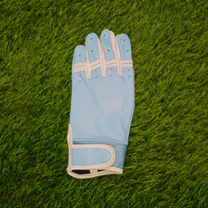 <b>Light</b> Blue Leather Baseball Batting Gloves Full <b>Finger</b> Breathable Hook And Loop Closure Unisex Adult Training - Product Image 5