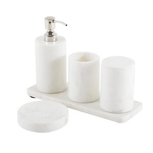 Styling <b>accessories</b> sophisticated <b>bathroom</b> organiser polished marble finish gold accent <b>bathroom</b> <b>set</b> timeless marble decor - Product Image 2