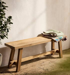 Reclaimed Teak Rustic Solid <b>Wood</b> Outdoor Patio <b>Bench</b> Eco-Friendly Water Resistant Farmhouse Design Handmade School - Product Image 1