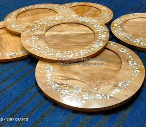 Bandeja Redonda de Madera Natural Rfcrafts, Decoración Musulmana de Madreperla para Ramadán, Bodas, Regalos de Eid Ramadán, Plato para Postres y Alimentos - Product Image 4