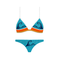 Ensemble de bikini perlé d'été pour femme avec décolleté halter, maillot de bain micro triangle uni et string, ensemble 2 pièces pour femme