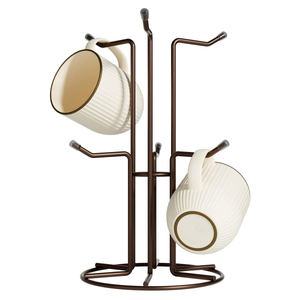 Minimalist Iron Metal Mug Holder Stand Tree-Like Design Double Tier Kitchen <b>Storage</b> Rack Durable Standing Type - Product Image 6