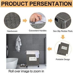 Cesto Portabiancheria con Coperchio e Fodera in Carta Intrecciata, Cesto Portaoggetti per Bagno e Camera da Letto - Product Image 6
