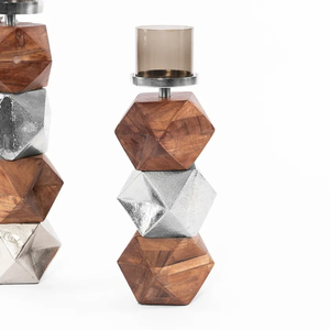 Porte-bougie en bois artisanal Hurricane T Light avec design géométrique, décoration de mariage, porte-bougie pilier pour centre de table - Product Image 1