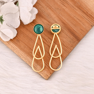 Boucles d'oreilles pendantes en laiton plaqué or avec pierre précieuse naturelle en malachite, bijoux de mode pour femmes - Product Image 5