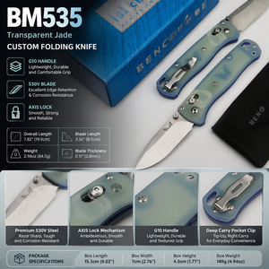 มีดพับ BM535 Bugout รุ่นสั่งทำพิเศษ ทำจากเหล็กกล้าไร้สนิม S30V ด้ามจับ G10 สีหยกใส สำหรับกิจกรรมกลางแจ้ง ตั้งแคมป์ เอาตัวรอด EDC ของขวัญจากโรงงาน - Product Image 4