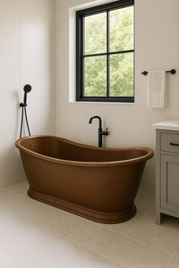 Bañera Ovalada Decorativa Independiente Hecha a Mano con Acabado de Cobre Oscuro Antiguo Martillado Personalizada - Product Image 4
