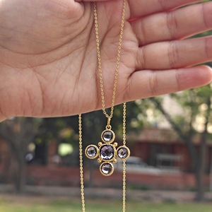 Nouveau collier tendance pour femme en laiton plaqué or 18 carats avec chaîne câble et pendentif croix en quartz améthyste violet, bijoux personnalisés - Product Image 5