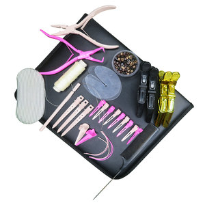 Professional Hair Extension Tools Kit with <b>Silicone</b> <b>Beads</b> in Black Brown and Beige Microlink Pliers Scissors Loop and Hook - Product Image 1