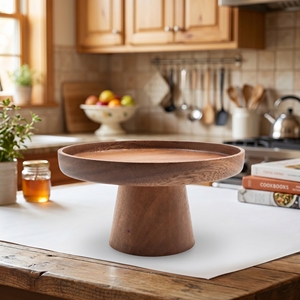 Food Grade Suar Wood Small Cake And Fruit <b>Holder</b> Pedestal Stand Light Brown Seventeen Point Five Centimeters Diameter Fine Decor - Product Image 2