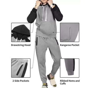Ensemble de survêtement homme color block léger avec sweat à capuche et pantalon de jogging élastique – Personnalisable OEM, Sportswear, Streetwear - Product Image 3