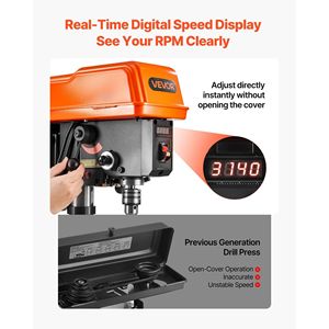 Trapano a Colonna da Banco 530-3140 RPM a Velocità Variabile con Tavolo Inclinabile 0-45 Gradi, 10 Pollici, 0.8 HP, 600W, 5 Amp - Product Image 3