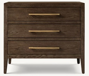 Mesita de Noche Moderna de Madera con 3 Cajones, Mueble Minimalista para Dormitorio, Gabinete de Almacenamiento, Acabado Marrón Oscuro, Diseño de Madera Sólida - Product Image 1